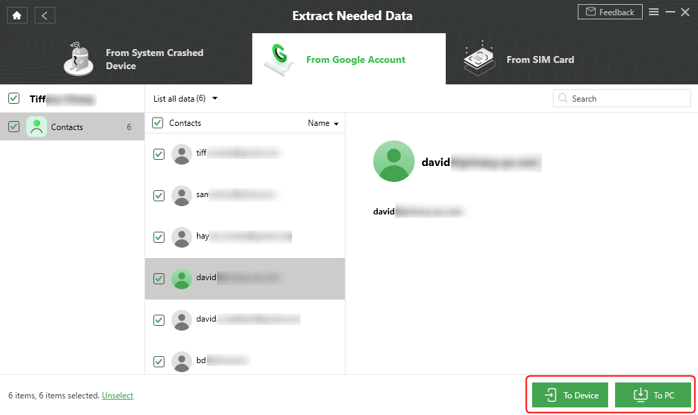 Select Contacts to Device or Computer