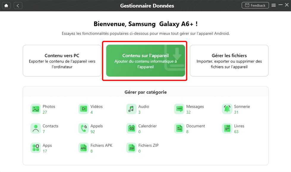 Choisissez Contenu sur l'appareil