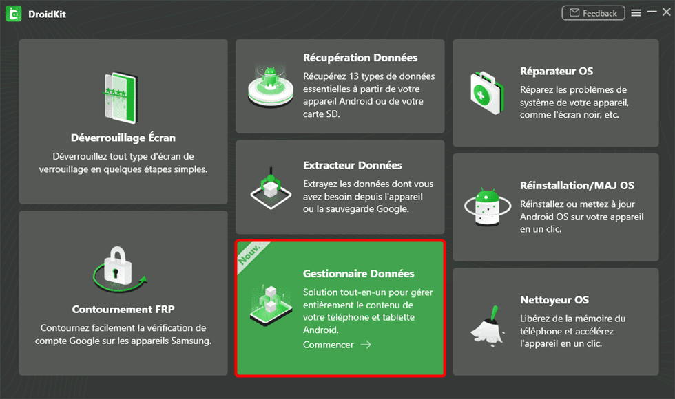 Choisissez Gestionnaire données