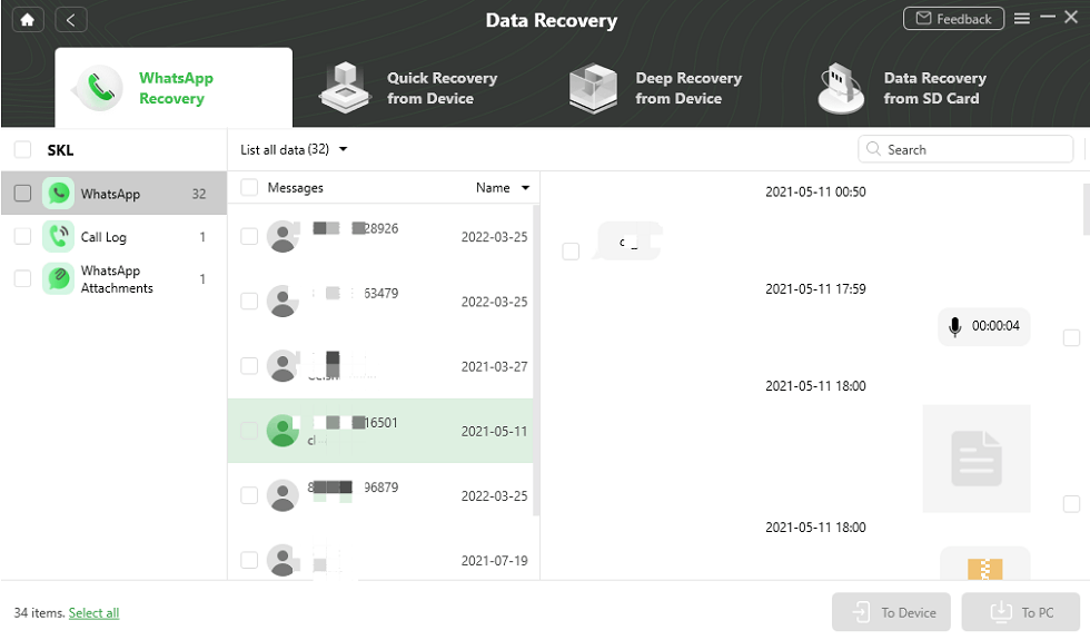 Preview the Data of WhatsApp