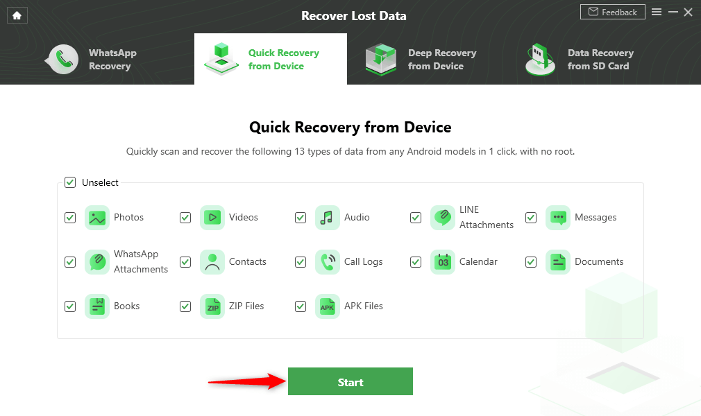 Select the Data Type that You Want to Recover