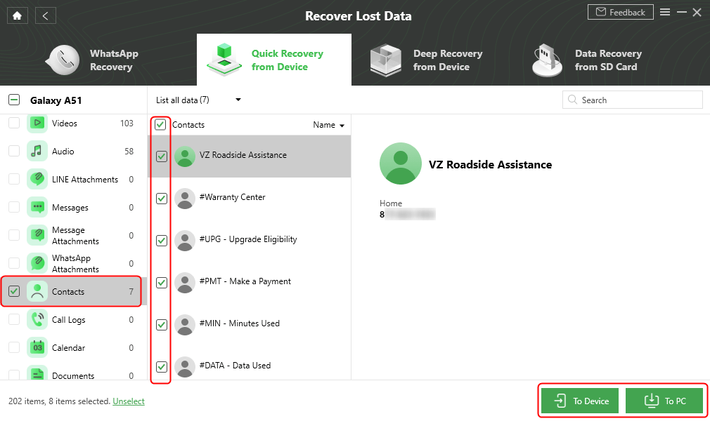 Select Data to Recover