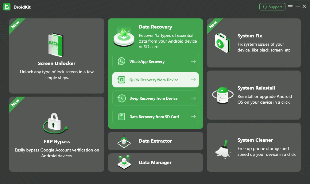 Choose Quick Recovery from Device