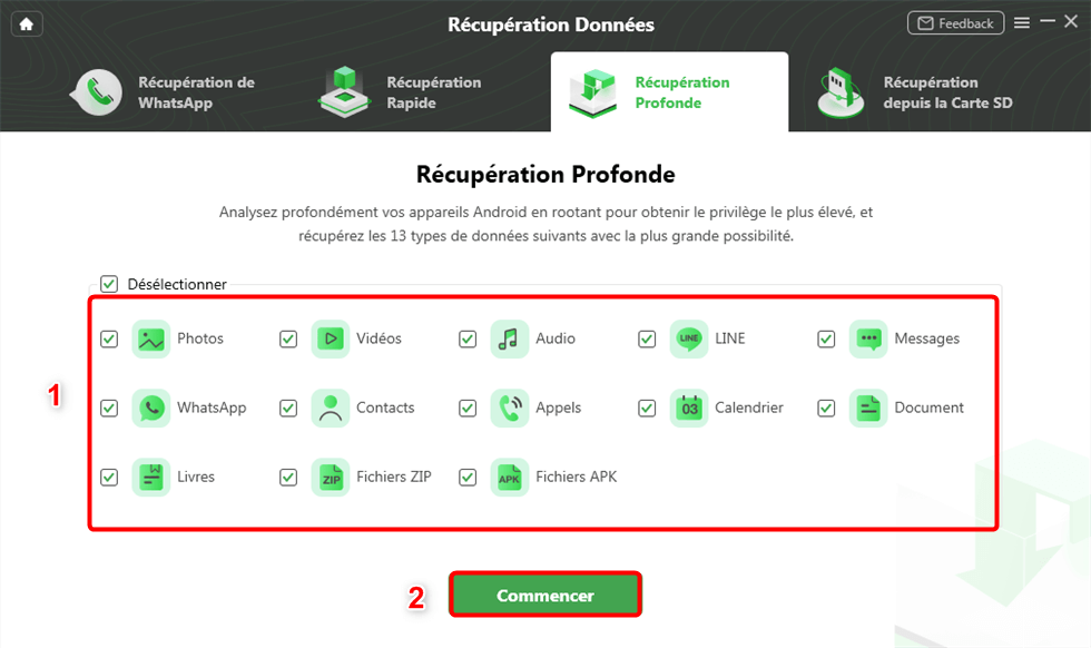 Choisissez les types de données à récupérer