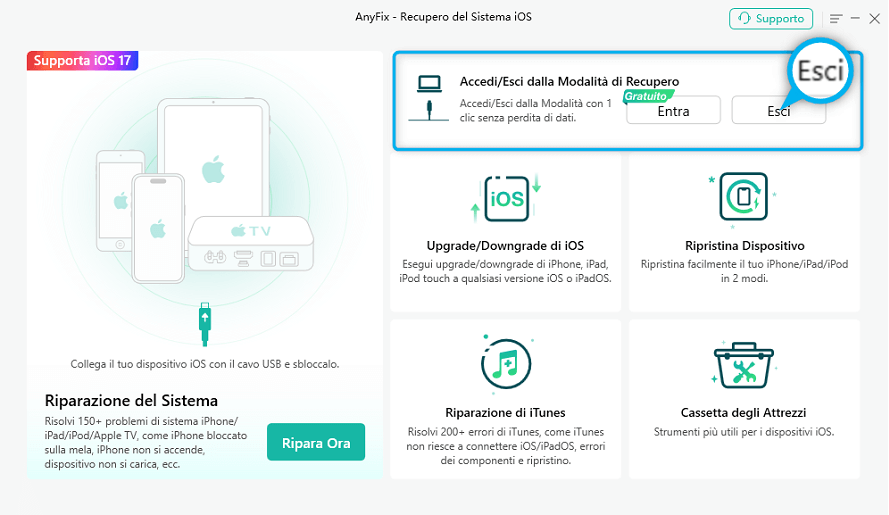 Scegli Entra/Esci dalla modalità di recupero