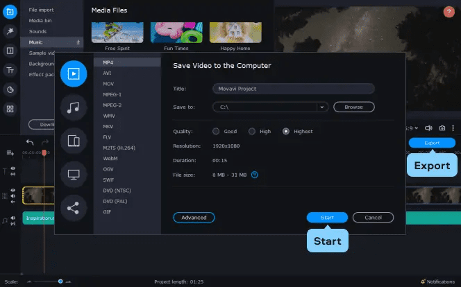 Export Video in Movavi Video Editor