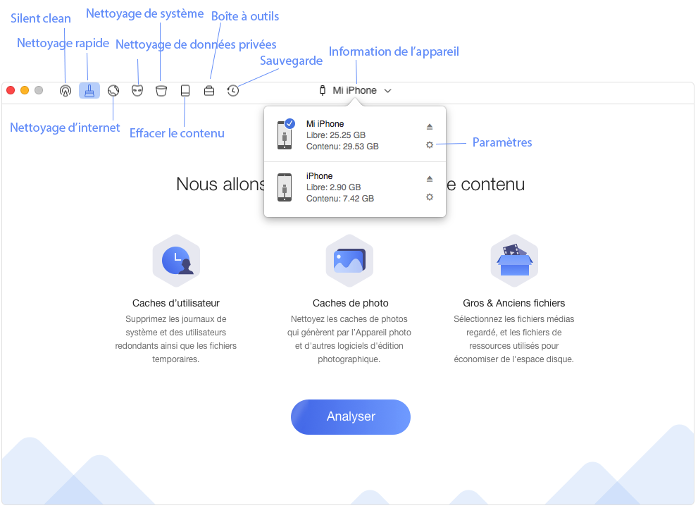 Page de fonctionnalité Nettoyage