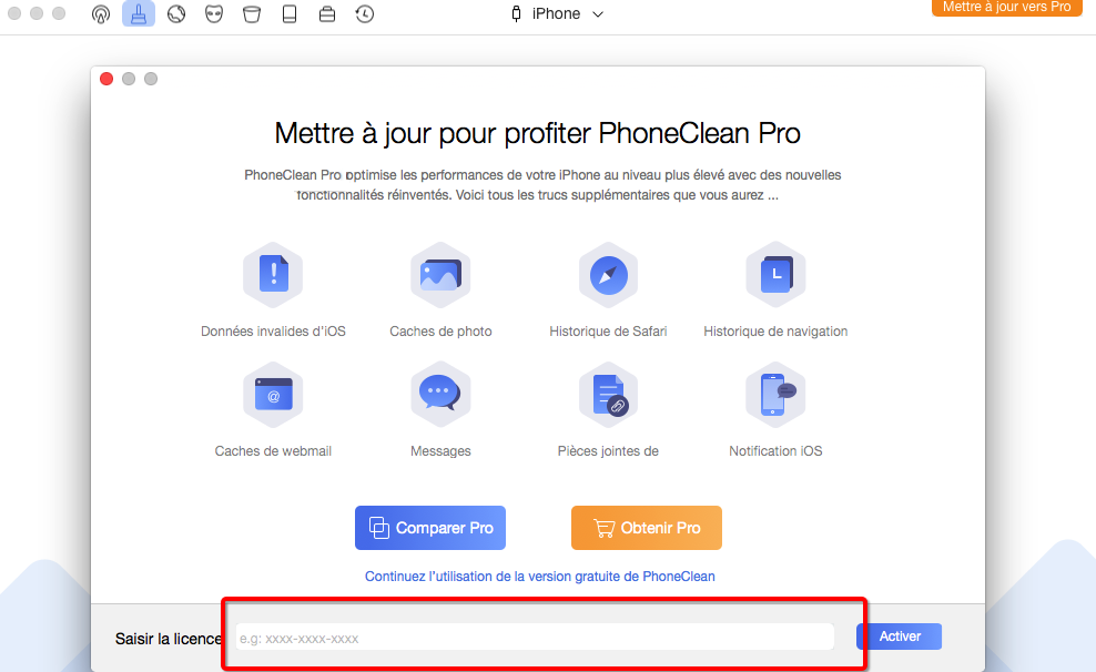 Activer PhoneClean