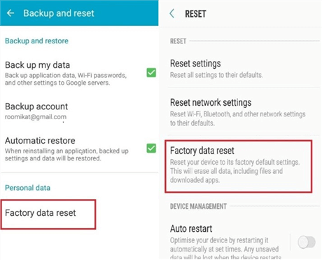 Reset Android Phones via Settings Menu