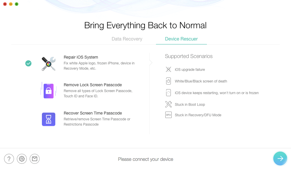 Choose Repair iOS System in PhoneRescue for iOS