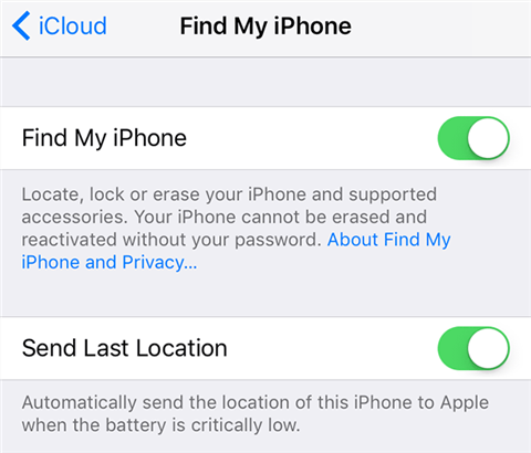 Disable Find My iPhone