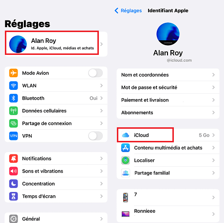 iCloud sur iPhone