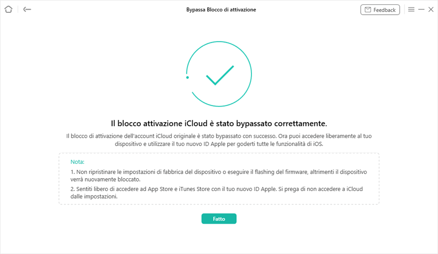 Il blocco attivazione icloud bypassato con successo