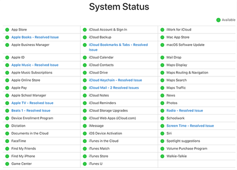 Verify if Apple servers are all up