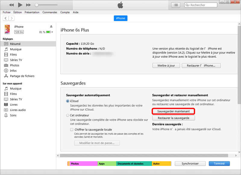 Sauvegarde des données de l’iPhone