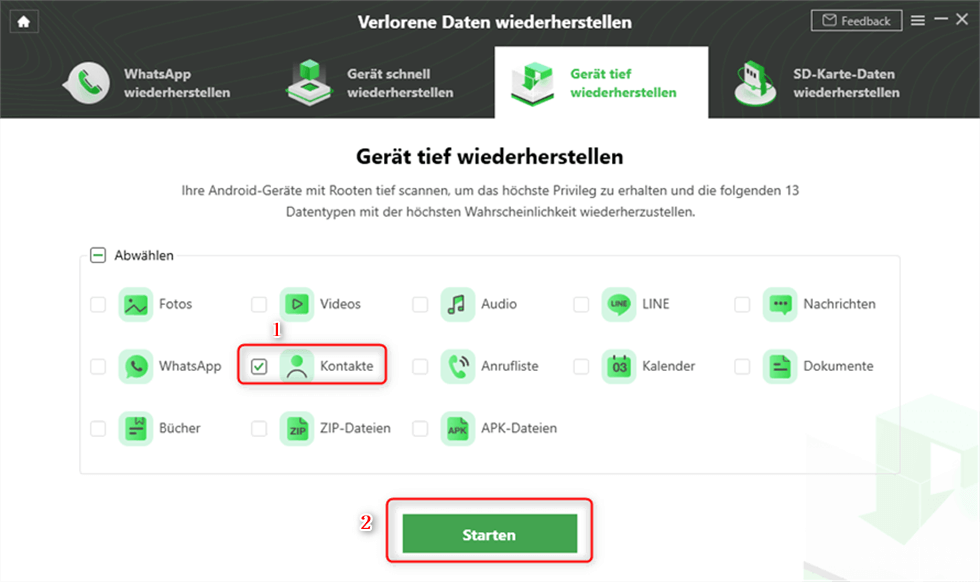 Kontakte wiederherstellen starten