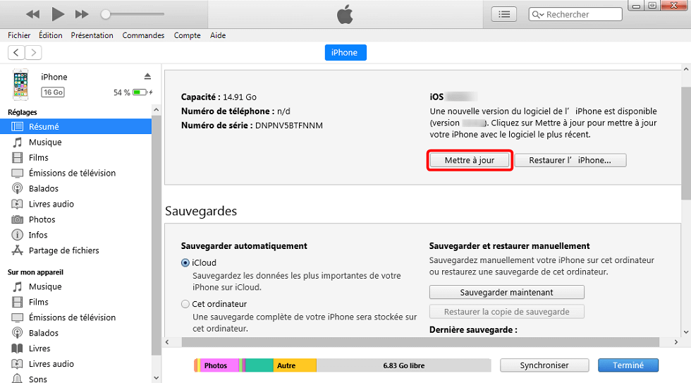 Mise à jour iOS 13 via iTunes