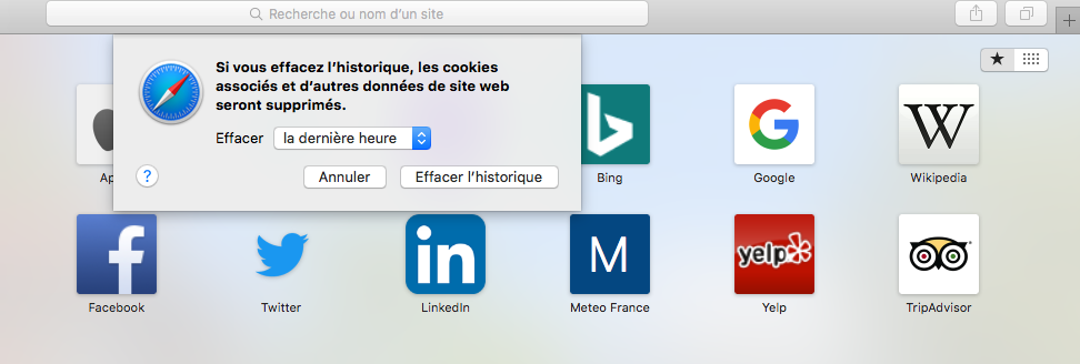 Safari ne vous permet que de nettoyer tous les données de la navigation