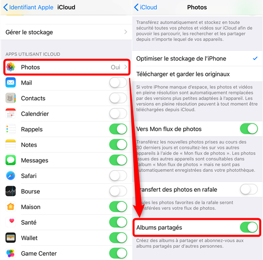 Activer le partage de photos iCloud