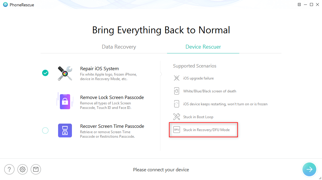 Exit DFU Mode via PhoneRescue for iOS
