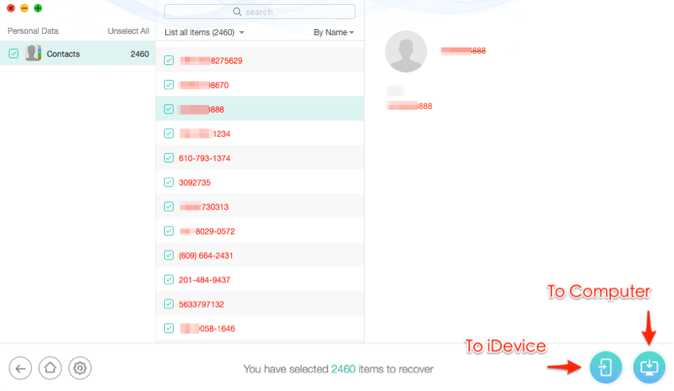 Recover iPhone Contacts to Computer or Device