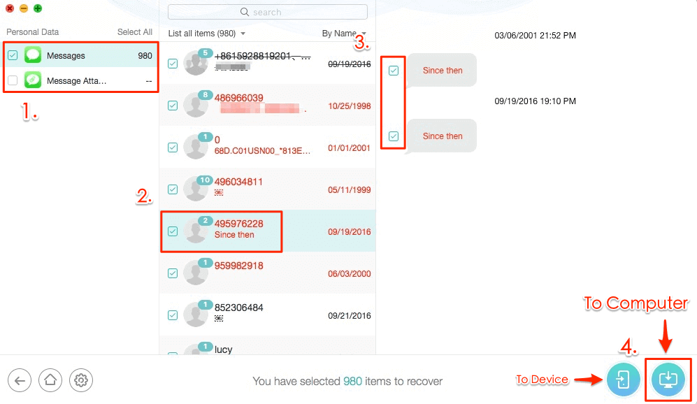 Recover Messages to iPhone or Computer