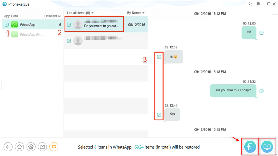 Previsualizar e selecionar dados do WhatsApp para recuperar