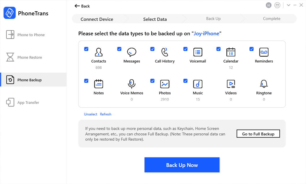 Choose Data to Selectively Back Up Data