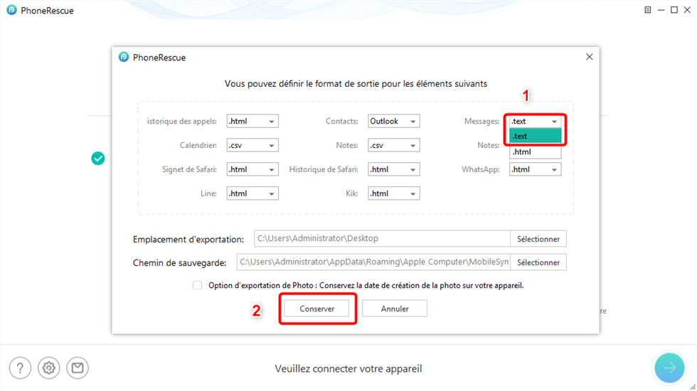 Exporter messages au format html ou texte