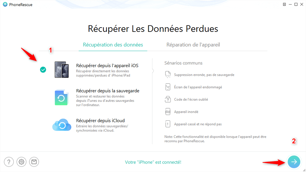 Récupérer depuis l'appareil iOS