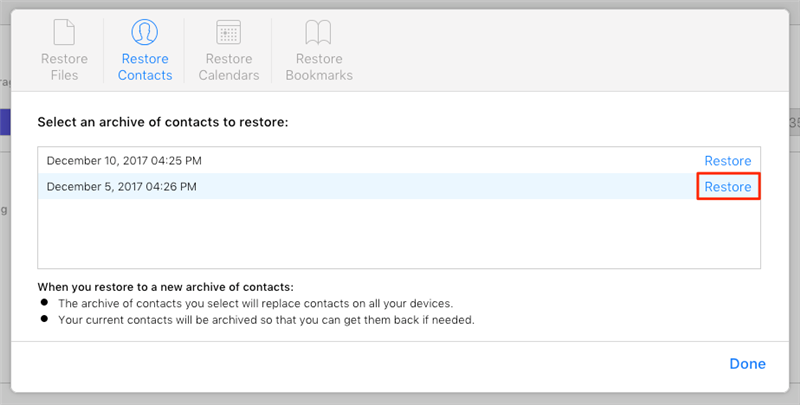 Restore Deleted Contacts to iPhone via iCloud