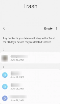 Android Contacts Trash Bin