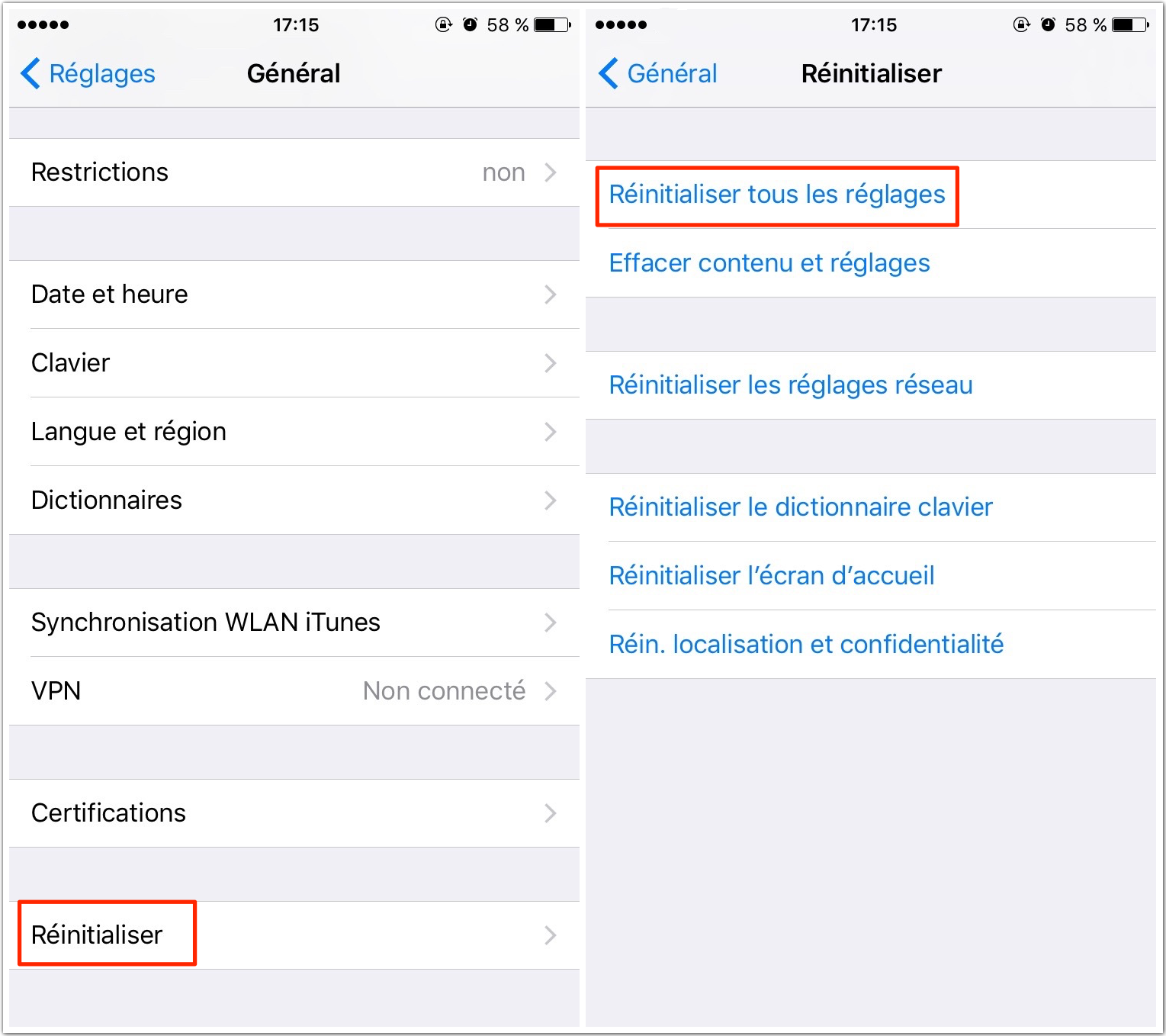 Prolonger la vie de batterie iOS 13/12/11 - Réinitialiser tous les réglages