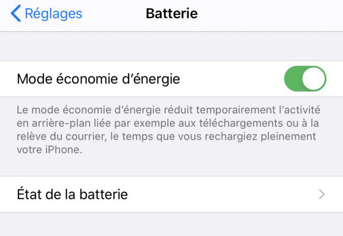 Prolonger la vie de batterie iOS 13 – Activer le mode économie d'énergie