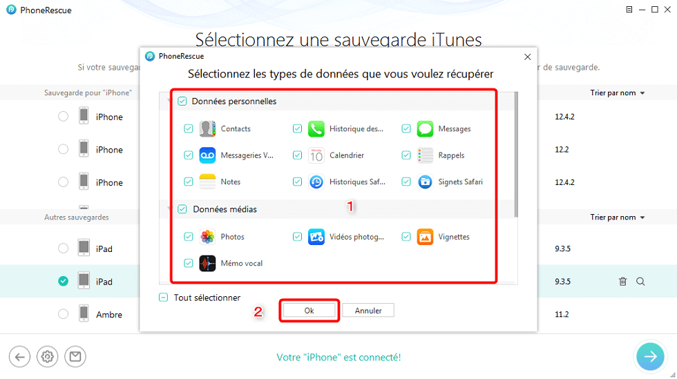 Sélectionnez les types de données