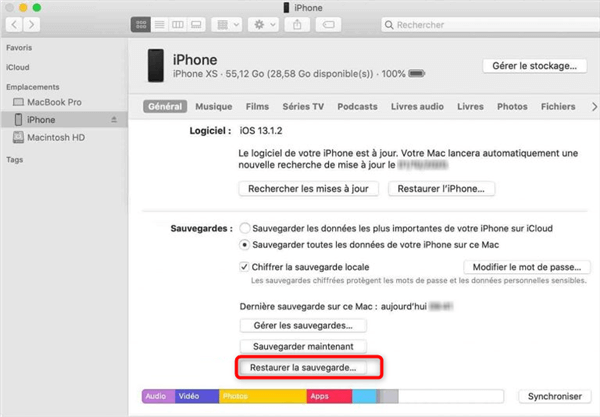 Restauration de la sauvegarde iPhone