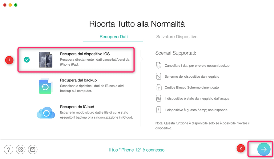 Scegli Ripristina da dispositivo iOS