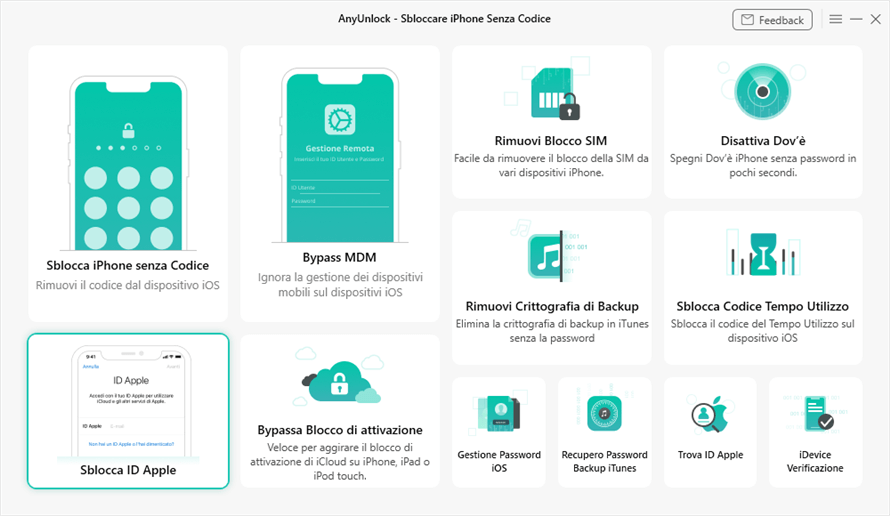 Clicca su Sblocca ID Apple da Home