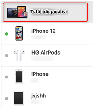 scegli tutti i dispositivi su trova l'iphone