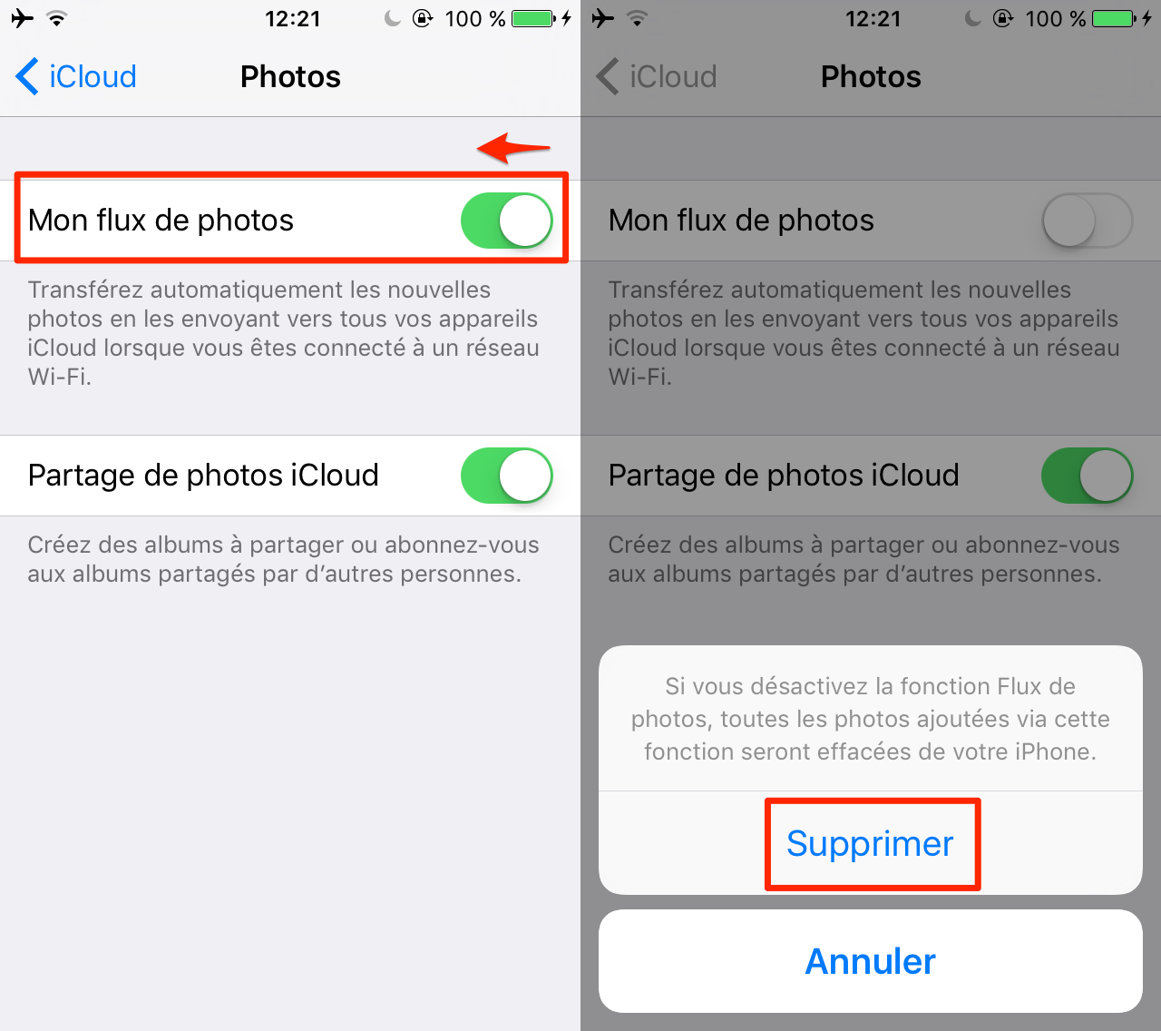 Désactiver Mon flux de photos iCloud sur iPhone