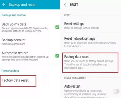 tap on Factory Data Reset when the next screen appears