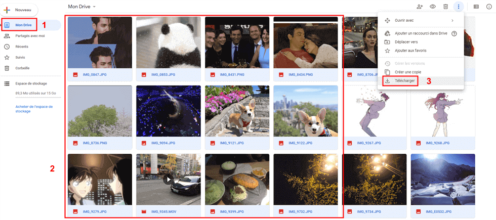 Télécharger les photos depuis Mon Drive