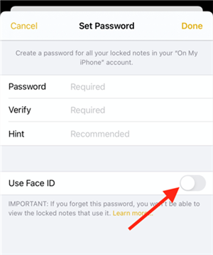 Toggle on Face ID for Notes