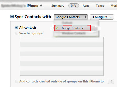 Sync Google Contacts on iTunes