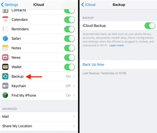 قم بتمكين النسخ الاحتياطي على iCloud