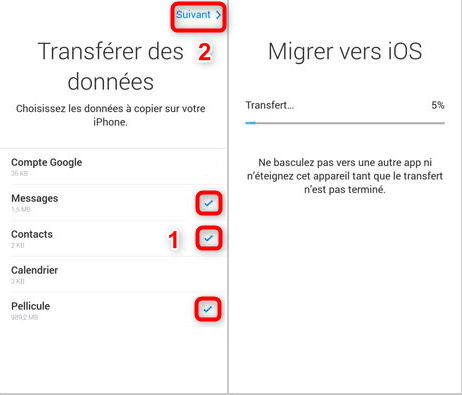 Transfert des données Android vers l’iPhone