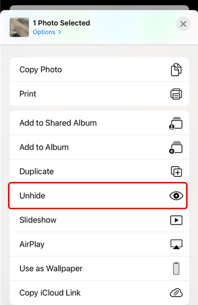 Unhide your Photos or Videos