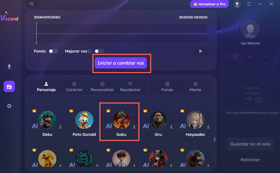 Cambiar tu voz a la de Goku